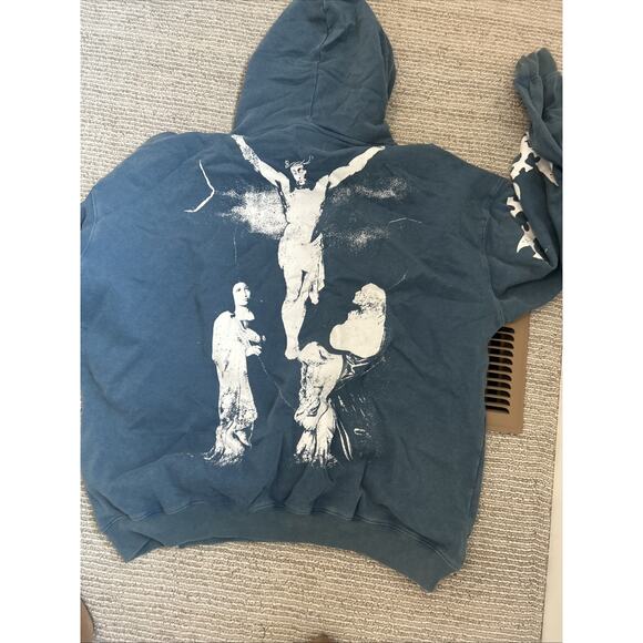 Saint Tears Graphic Hoodie Vintage Washed Blue Men’s Size Large NWT Heavyweight - Picture 14 of 14